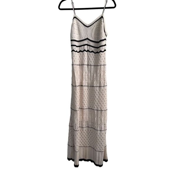 Lucky Brand SZ Large Crochet Midi Dress Ivroy and Black Bohemian Beachy Coastal - Picture 3 of 11